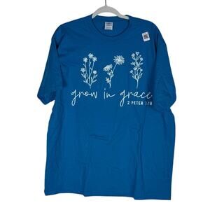 NWT Women's Blue Short Sleeve Christian Bible T-Shirt Grow In Grace XL